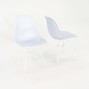 2019 Pair Herman Miller Eames DSR Dining Chairs in Blue Plastic with Eiffel Base