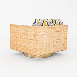 1977 Pair of Harvey Probber Cube Swivel Lounge Chairs in Woven Latania Palm Cane