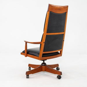 1970s Studio Crafted Executive Desk Chair by John Nyquist Teak w/ Black Leather