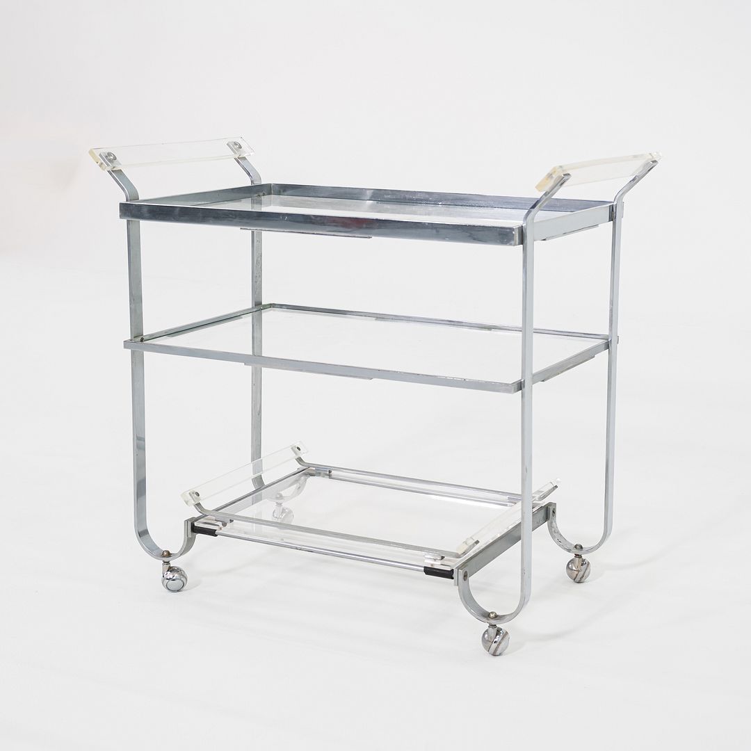 C. 1930s Treitel Gratz Bar Cart / Trolley in Chromed Steel with Glass Shelves