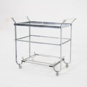 C. 1930s Treitel Gratz Bar Cart / Trolley in Chromed Steel with Glass Shelves