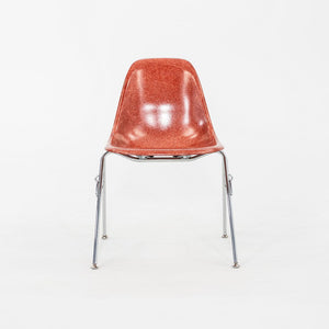 2010s Pair of Modernica Eames Fiberglass Dining Side Shell Chairs Red / Orange