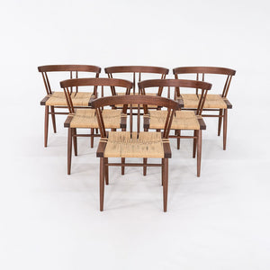 SOLD 2014 Set of Six Mira Nakashima Grass Seated Dining Chairs in Black Walnut