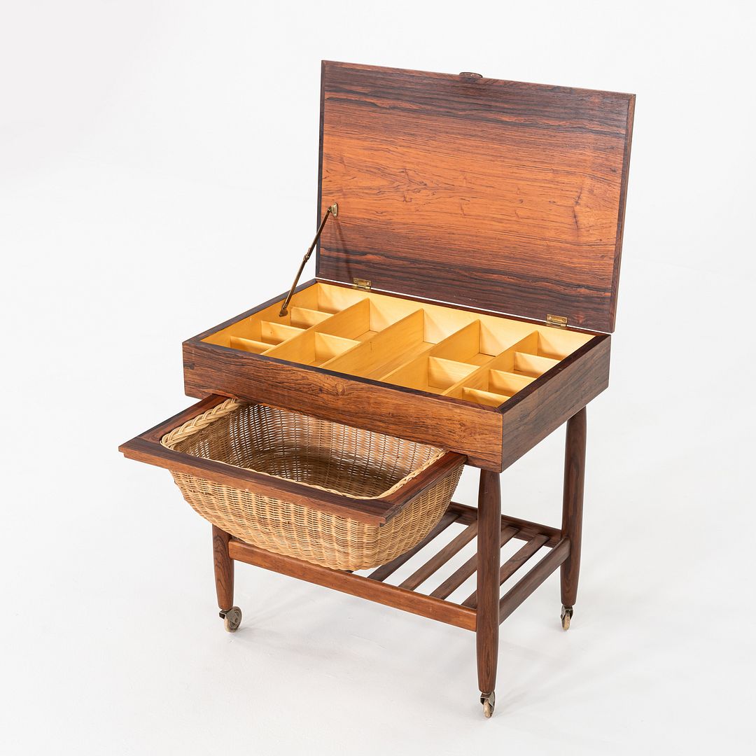 1960s Ejvind Johansson for FDB Mobler Rosewood & Beech Sewing Table Cart 16x24"
