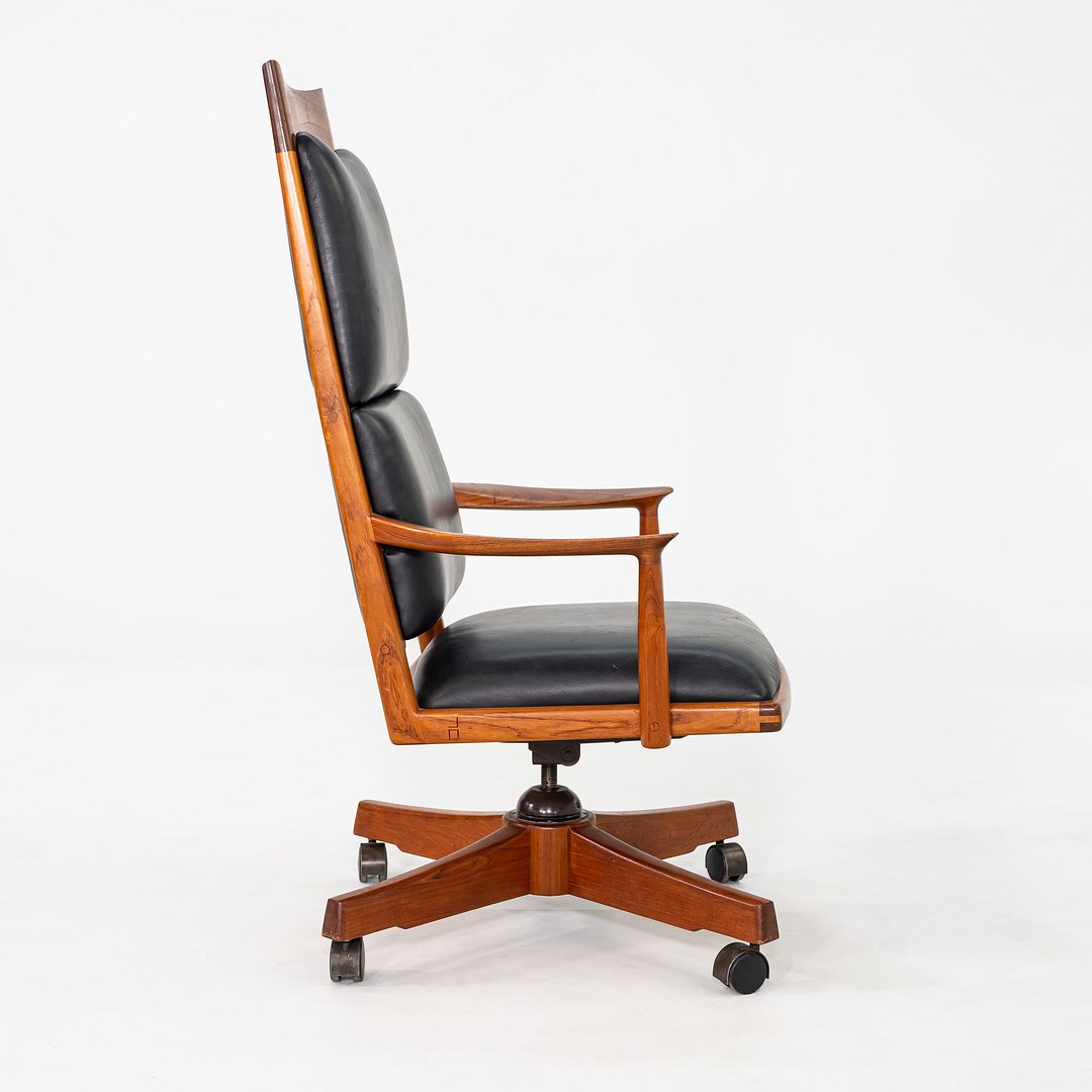 1970s Studio Crafted Executive Desk Chair by John Nyquist Teak w/ Black Leather