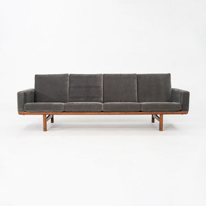 1960s Hans Wegner for GETAMA Four Seat Sofa in Oak with Grey Velvet Upholstery