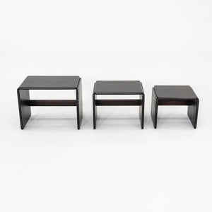 1970s Set of Three Modern Ebonized Wood Nesting Tables Produced in Italy 21x14