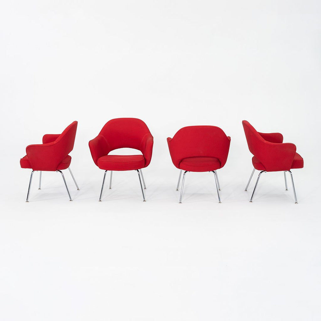 2017 Eero Saarinen for Knoll Dining Arm Chairs in Red Fabric 20x Available