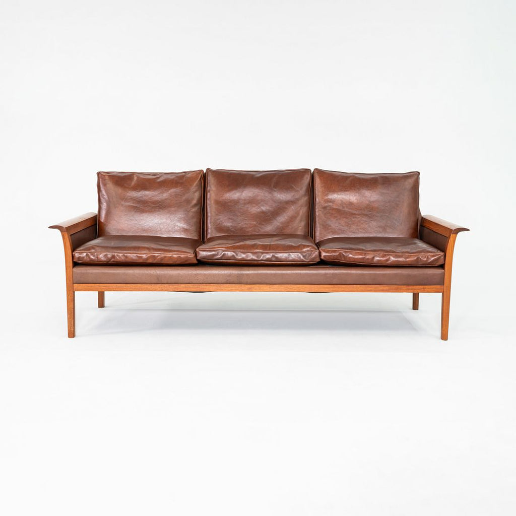 1960s Knut Saeter for Vatne Mobler Three Seat Sofa in Brown Leather and Teak