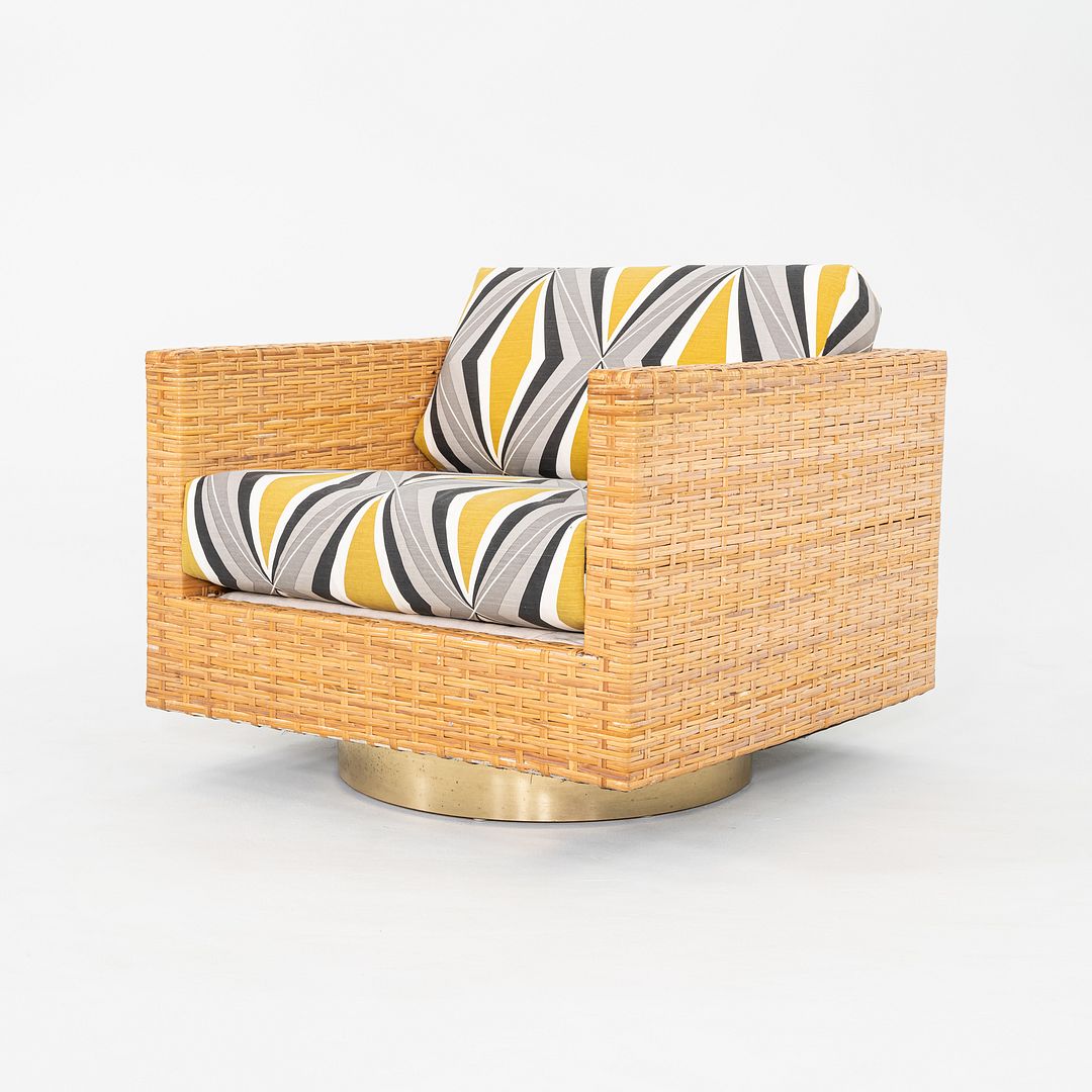 1977 Pair of Harvey Probber Cube Swivel Lounge Chairs in Woven Latania Palm Cane