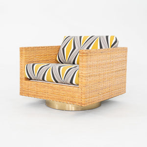1977 Pair of Harvey Probber Cube Swivel Lounge Chairs in Woven Latania Palm Cane