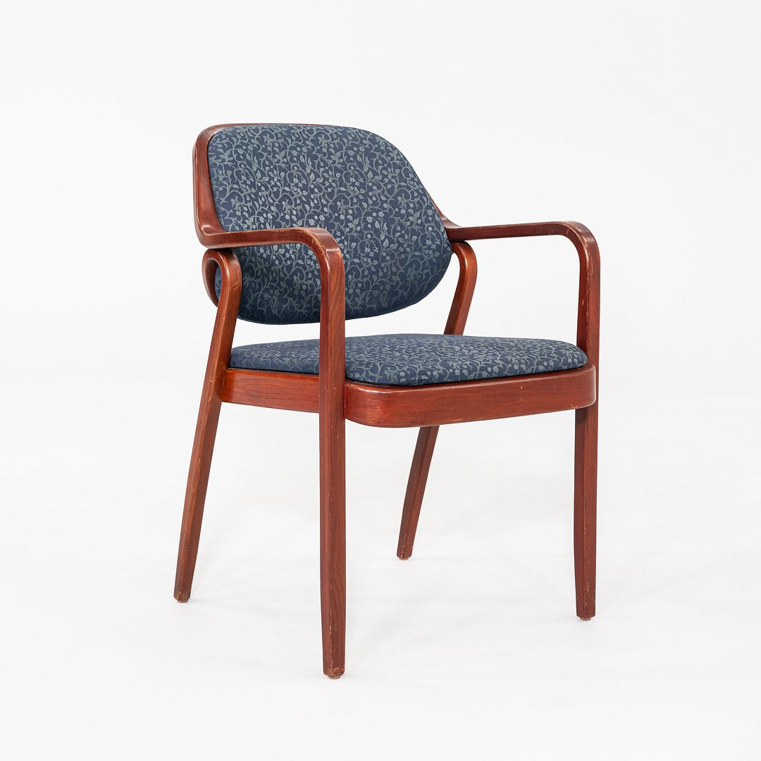 1980s Pair of Don Petitt for Knoll 1105 Bentwood Armchair in Oak w/ Blue Fabric