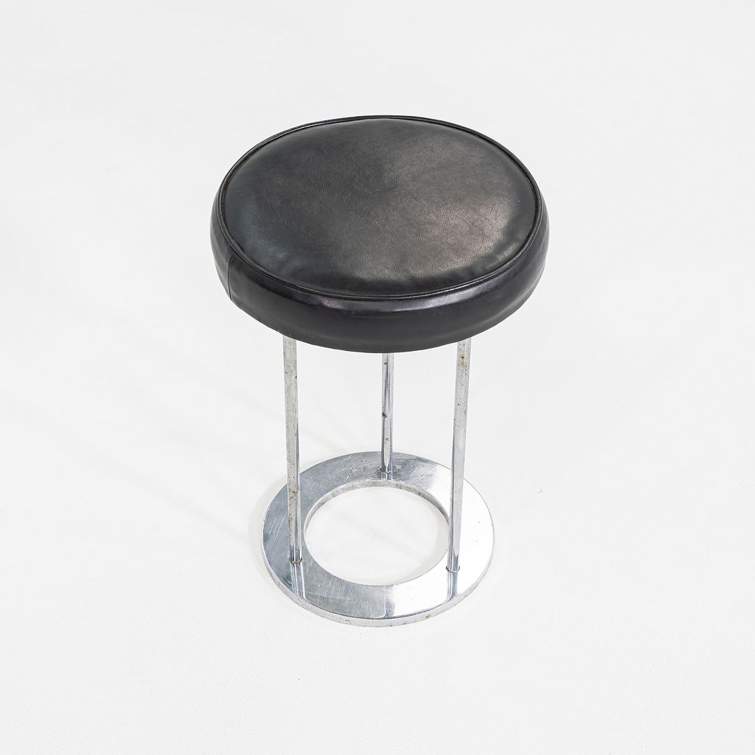 1970s Paul Mayen for Habitat Occasional Stool in Chrome and Black Vinyl 18"