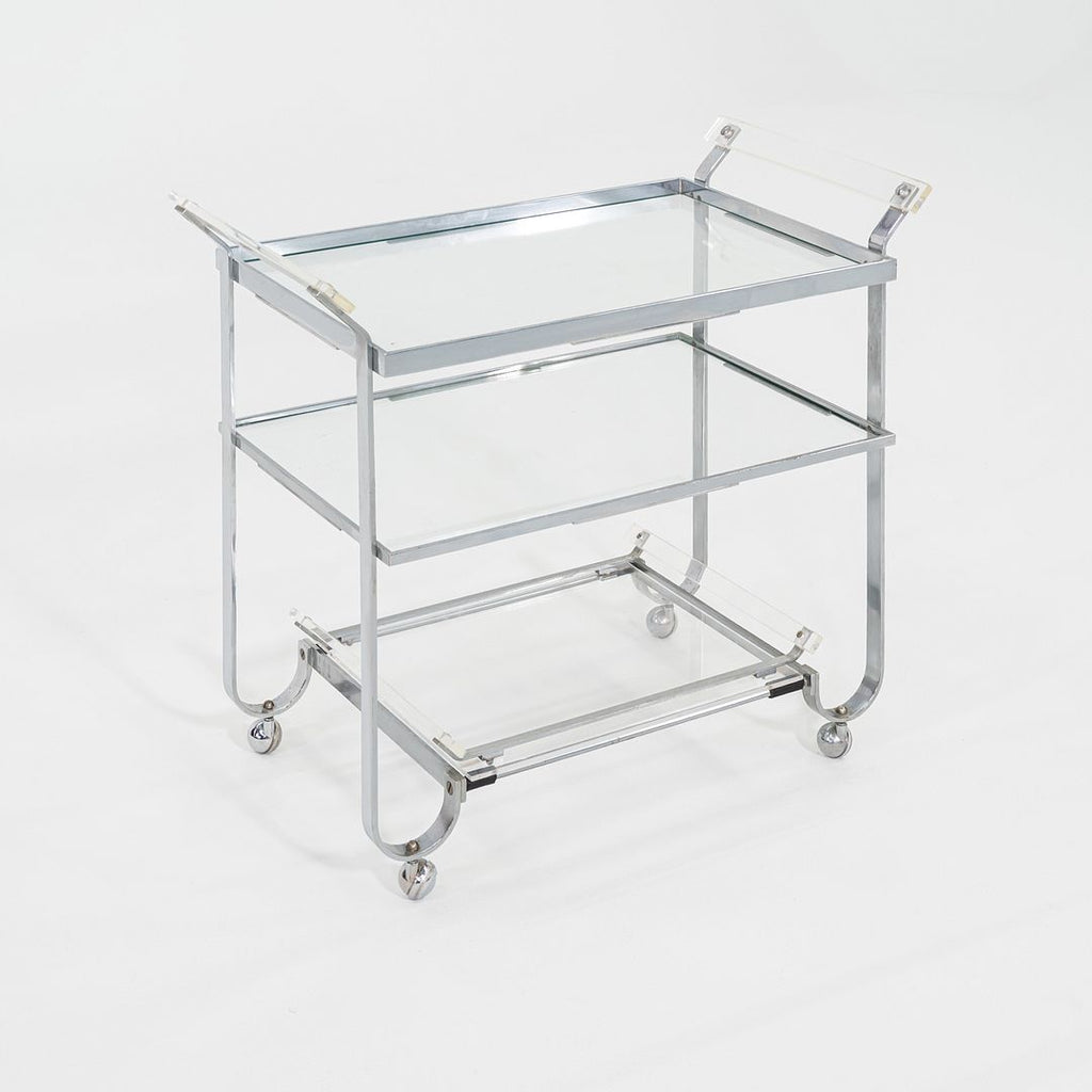 C. 1930s Treitel Gratz Bar Cart / Trolley in Chromed Steel with Glass Shelves
