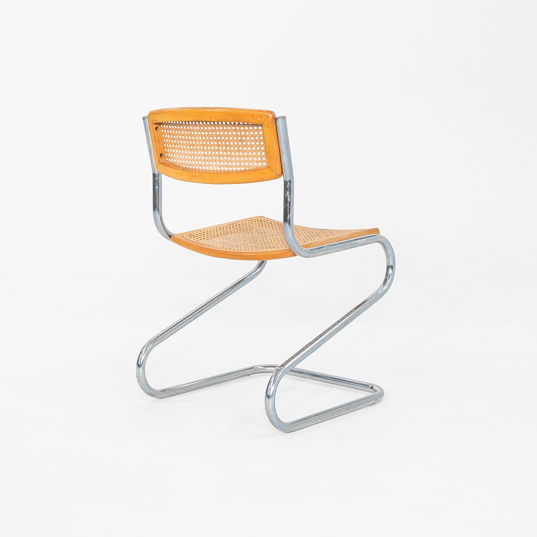 C. 1977 Italian Cantilever Side Chair in Chromed Steel with Caned Seat and Back