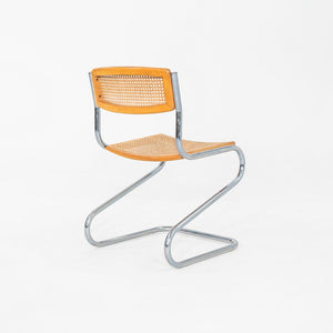 C. 1977 Italian Cantilever Side Chair in Chromed Steel with Caned Seat and Back
