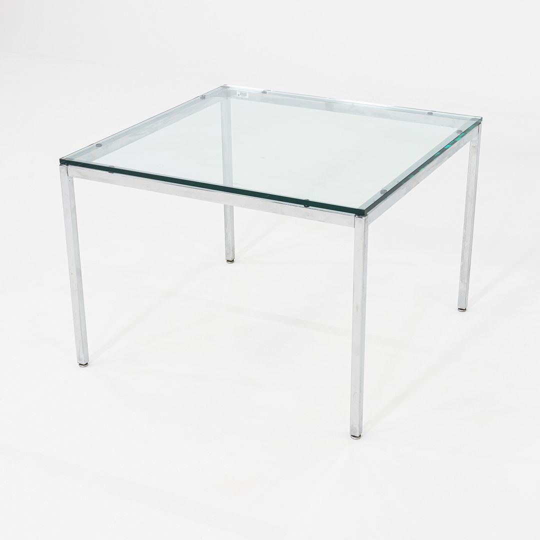 1990s Florence Knoll Side / End Table Steel Base with Glass Top 30x30x21 Inches
