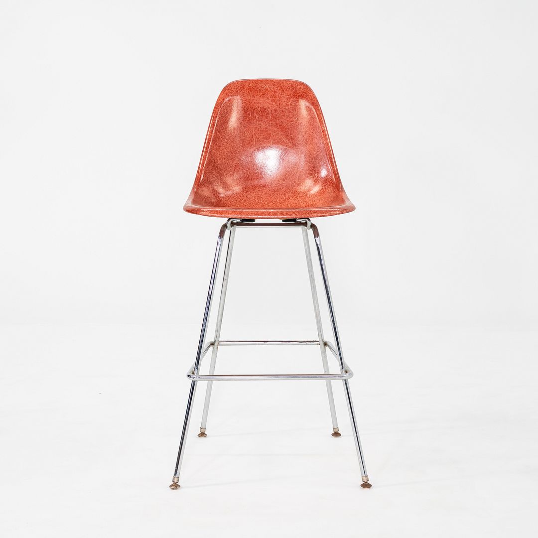 2010s Eames Modernica Bar Stool in Steel and Orange Red Fiberglass 13x Available
