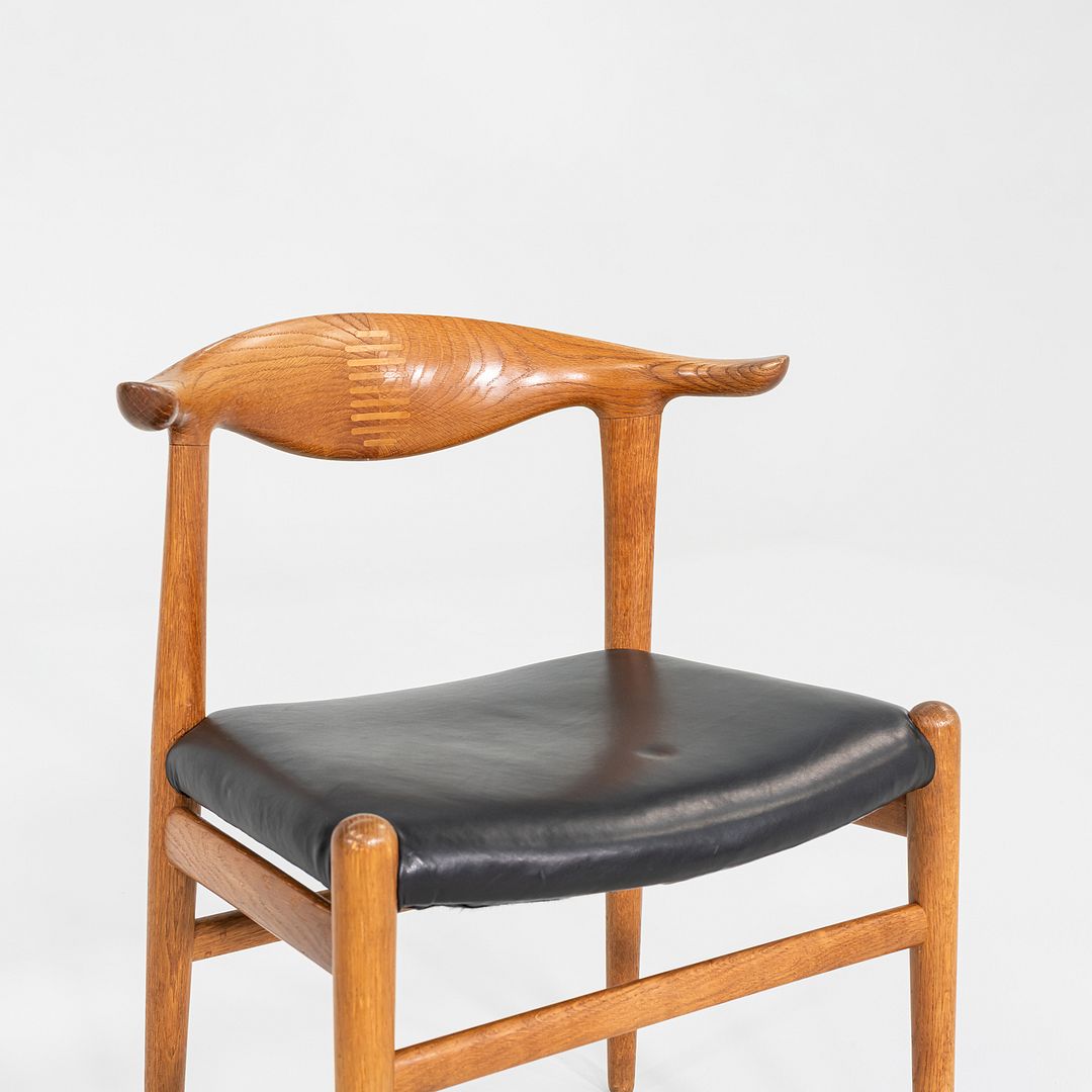 1960s Hans Wegner for Johannes Hansen JH505 Cow Horn Chair Oak w/ Black Leather