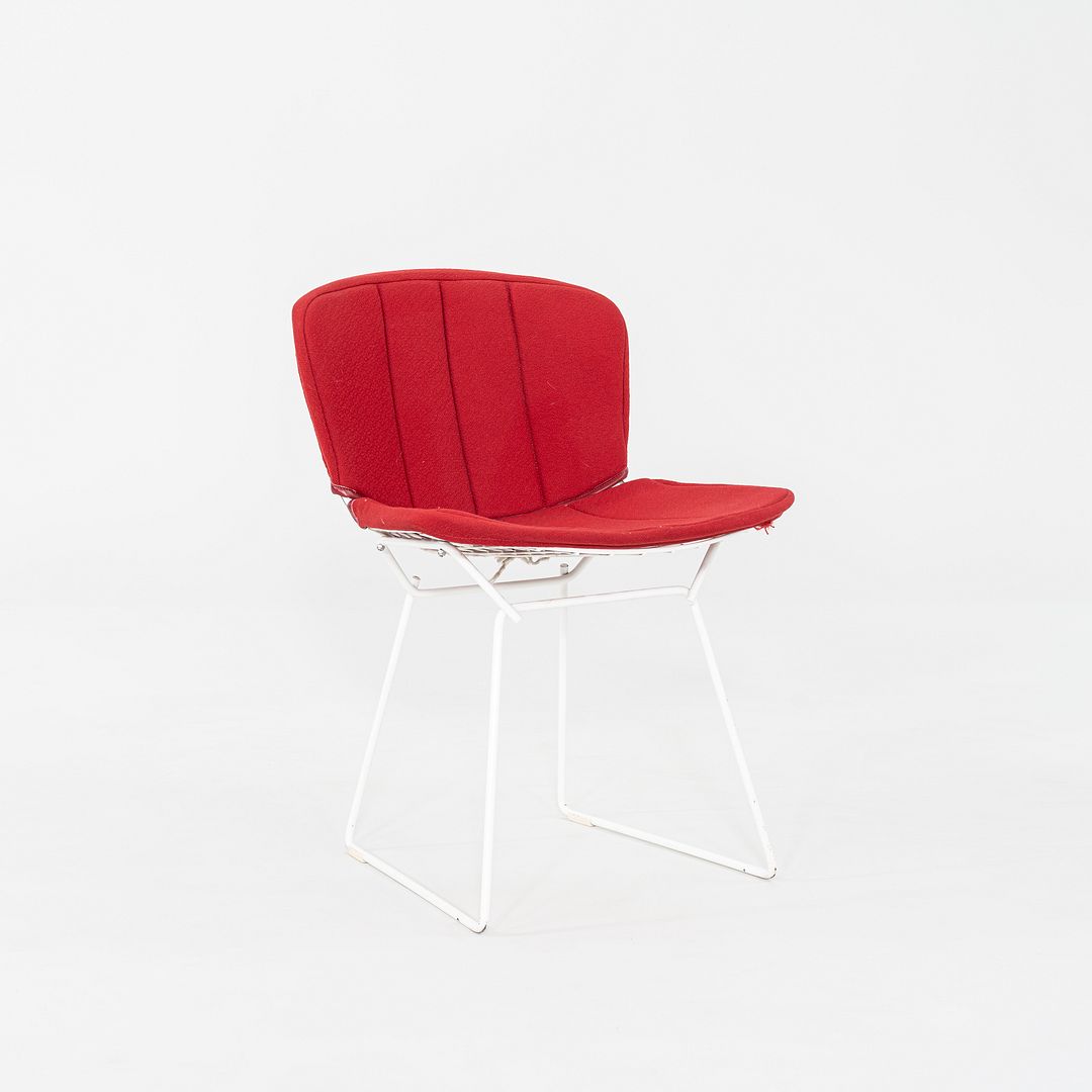 1980s Pair of Harry Bertoia for Knoll Dining / Side Chairs in White w/ Red Pads