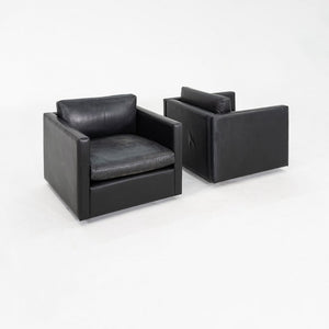 1970s Pair of Charles Pfister for Knoll Tuxedo Club Lounge Chairs Black Leather