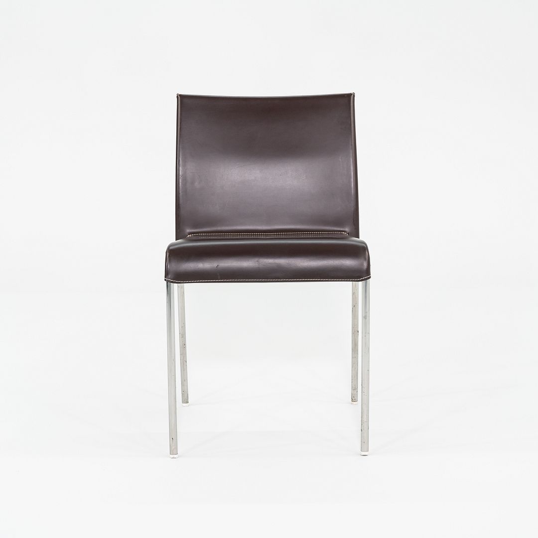 1980s Potocco Italy Italian Brown Leather Dining Chair with Steel 3x Available