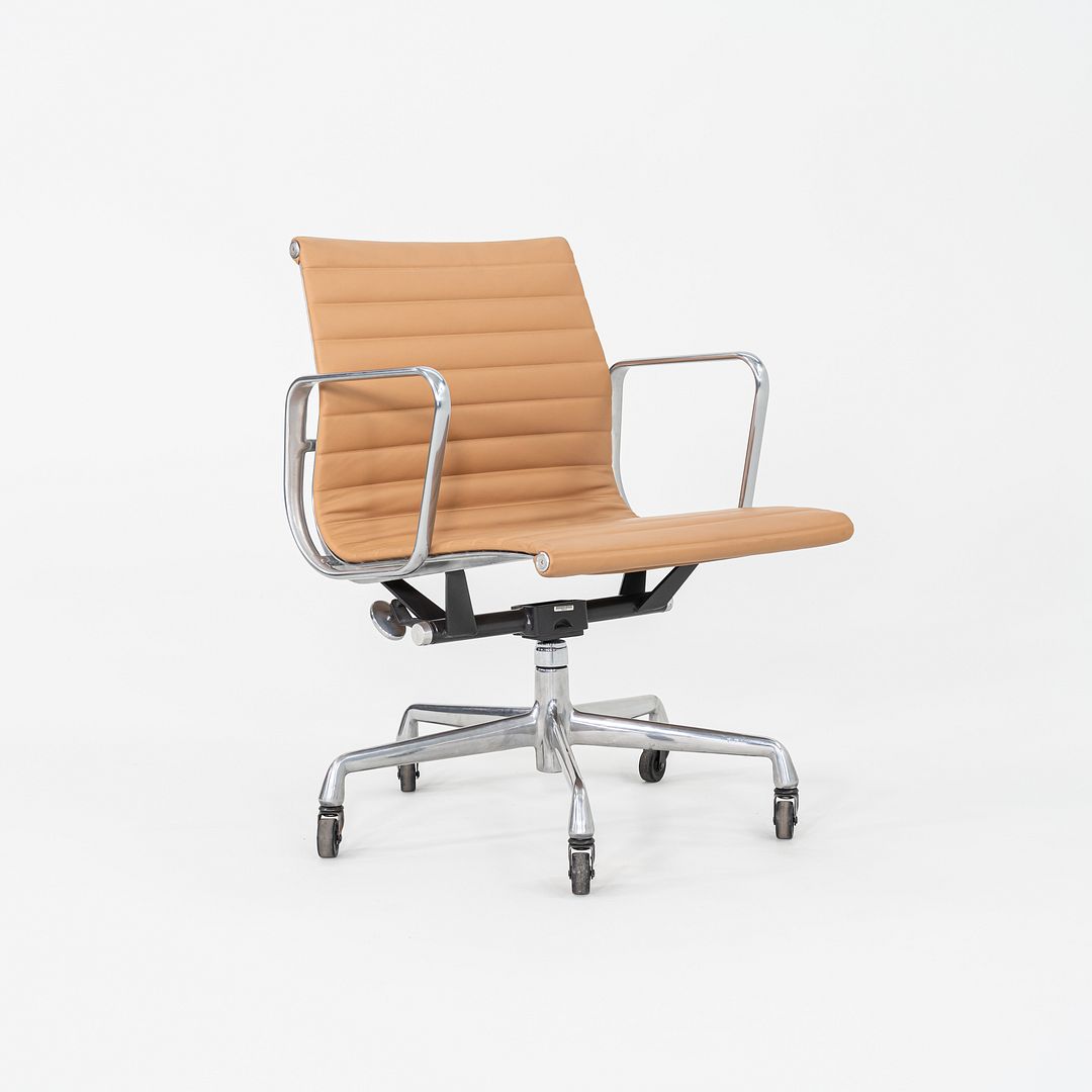 SOLD 2010s Herman Miller Eames Aluminum Group Management Desk Chair in Tan Leather