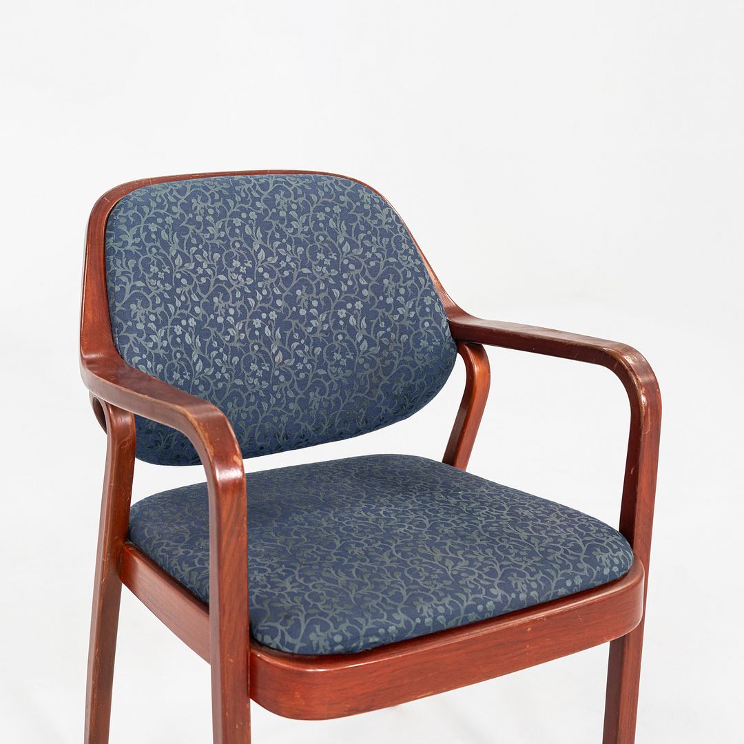 1980s Pair of Don Petitt for Knoll 1105 Bentwood Armchair in Oak w/ Blue Fabric