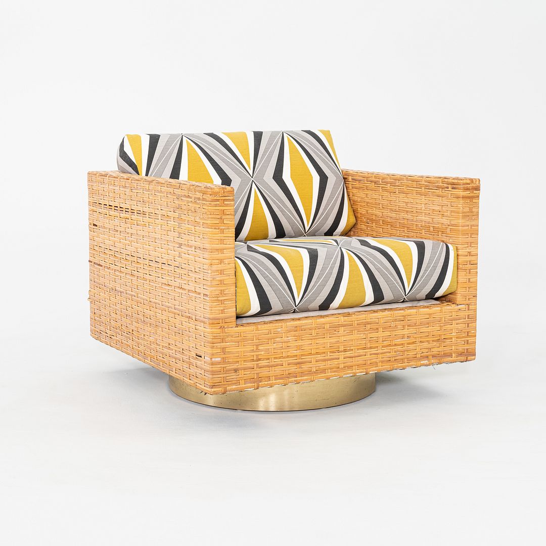 1977 Pair of Harvey Probber Cube Swivel Lounge Chairs in Woven Latania Palm Cane