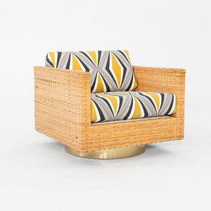 1977 Pair of Harvey Probber Cube Swivel Lounge Chairs in Woven Latania Palm Cane