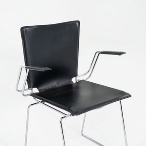 1980s Pair of Hiroyuki Toyoda for ICF Dining Arm Chairs in Black Leather & Steel