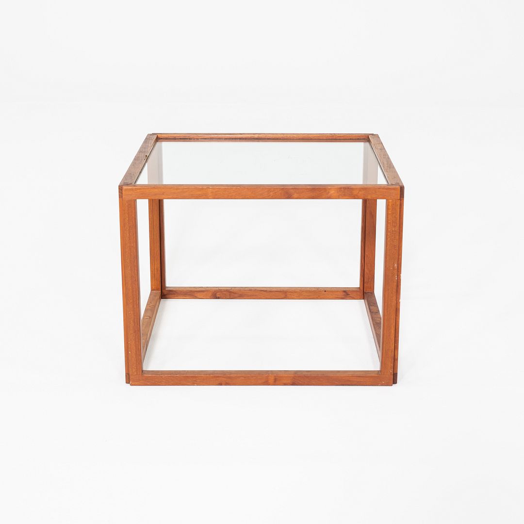 1960s Kai Kristiansen Cube Side or End Table in Teak and Glass 18x18x14 inches
