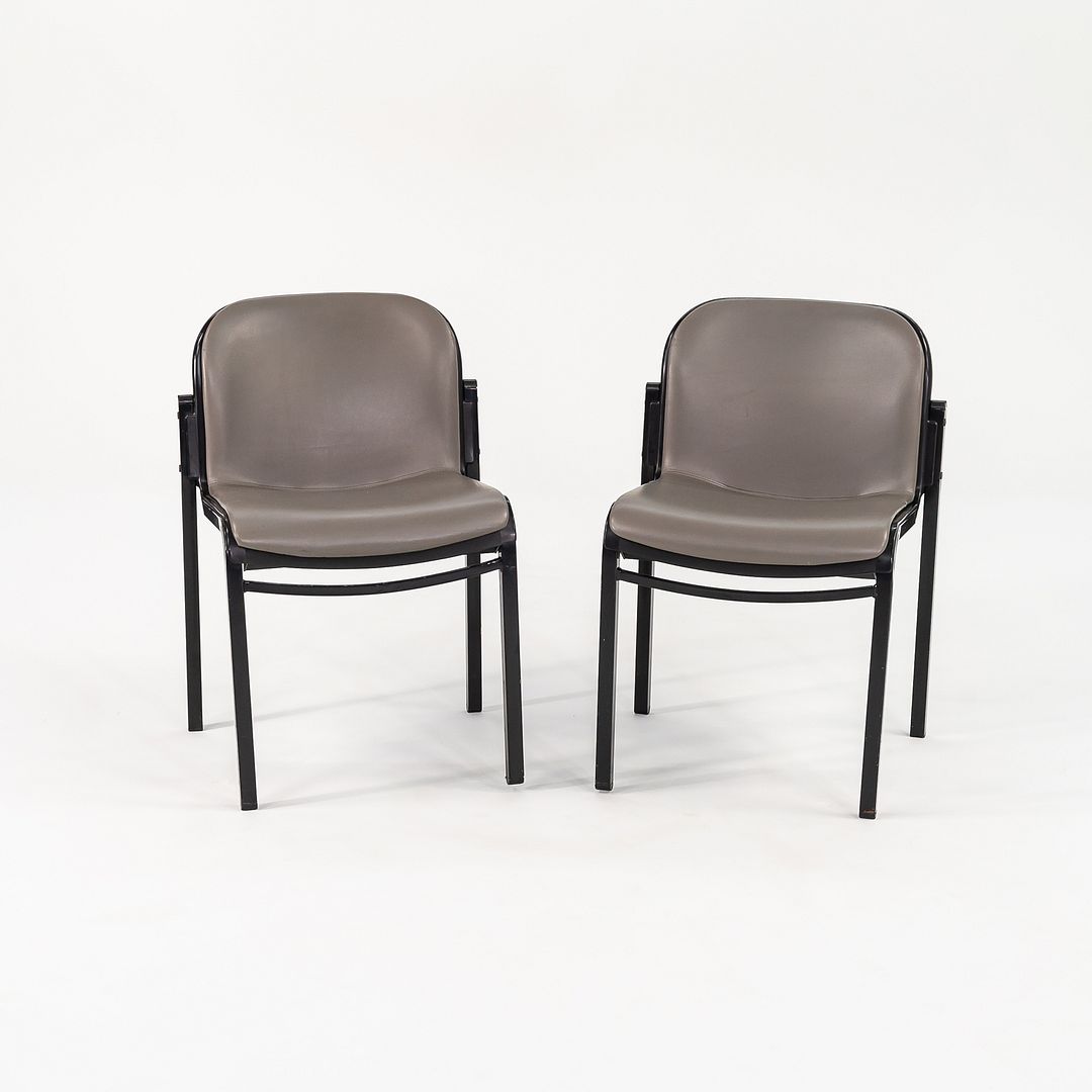 1980s Pair of Thonet Leather Side Chairs in Steel w/ Grey Naugahyde Upholstery