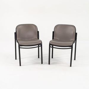1980s Pair of Thonet Leather Side Chairs in Steel w/ Grey Naugahyde Upholstery