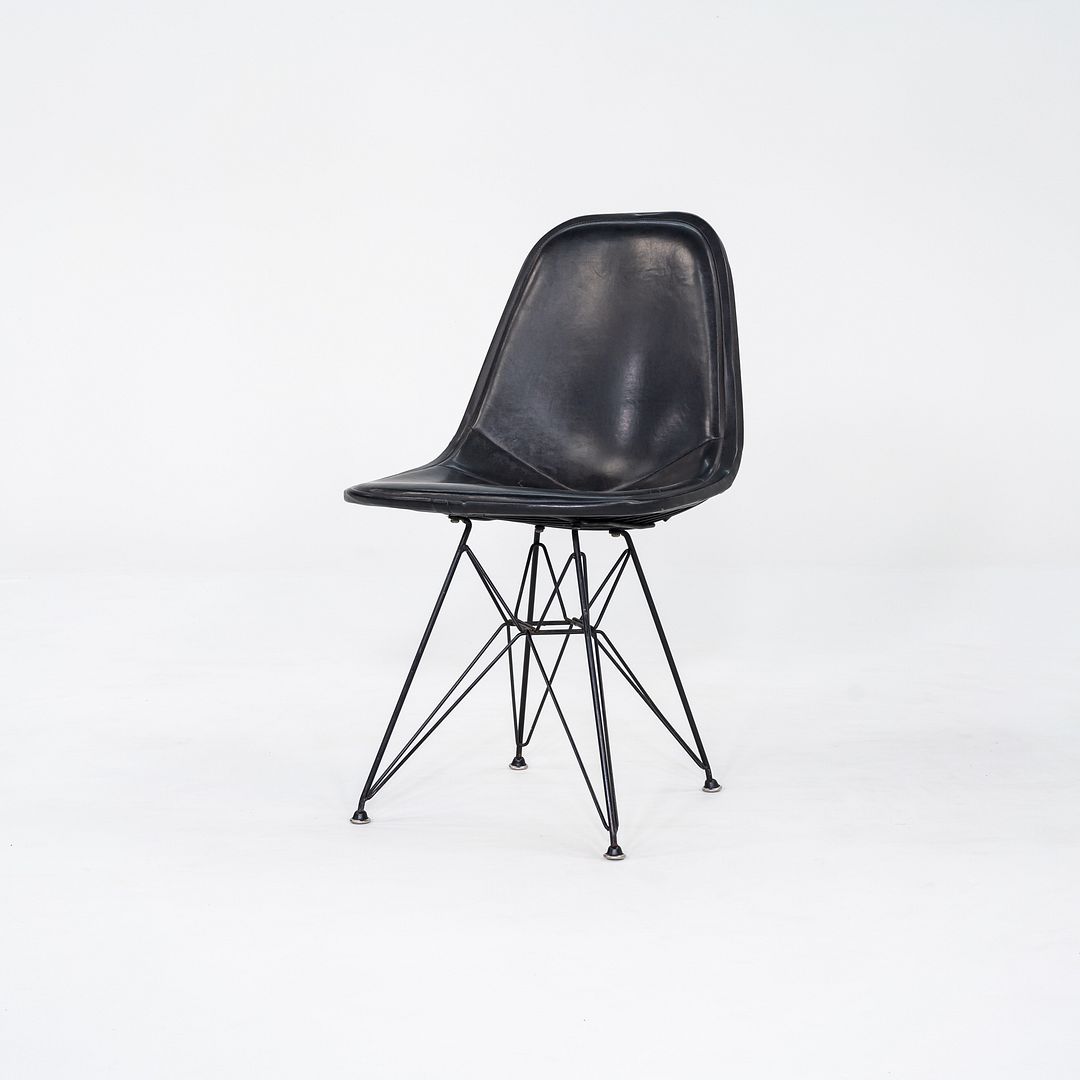 C. 1954 Herman Miller Eames DKR-1 Wire Dining Side Chair with Black Naugahyde