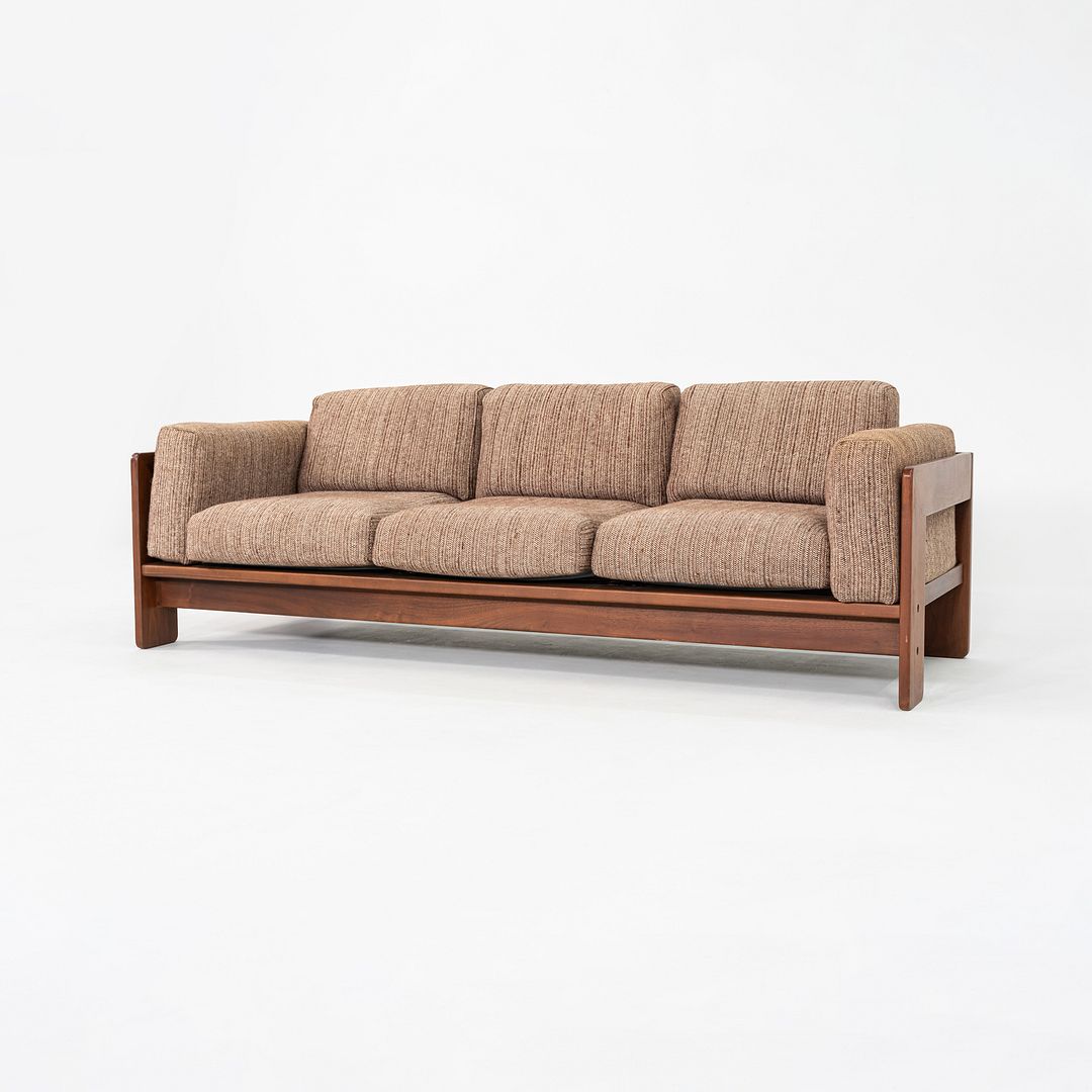 1980s Afra and Tobia Scarpa for Knoll Bastiano Three Seat Sofa Walnut w/ Tweed
