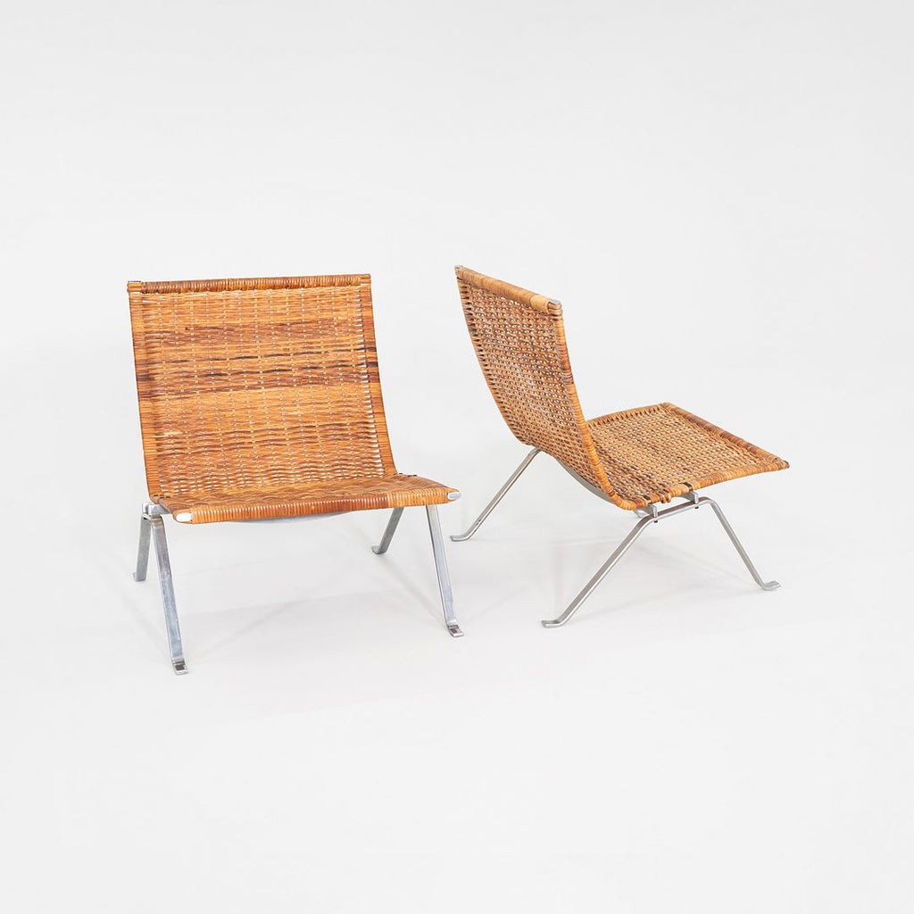 1960s Pair of Poul Kjaerholm for E. Kold Christensen PK 22 Wicker Lounge Chairs