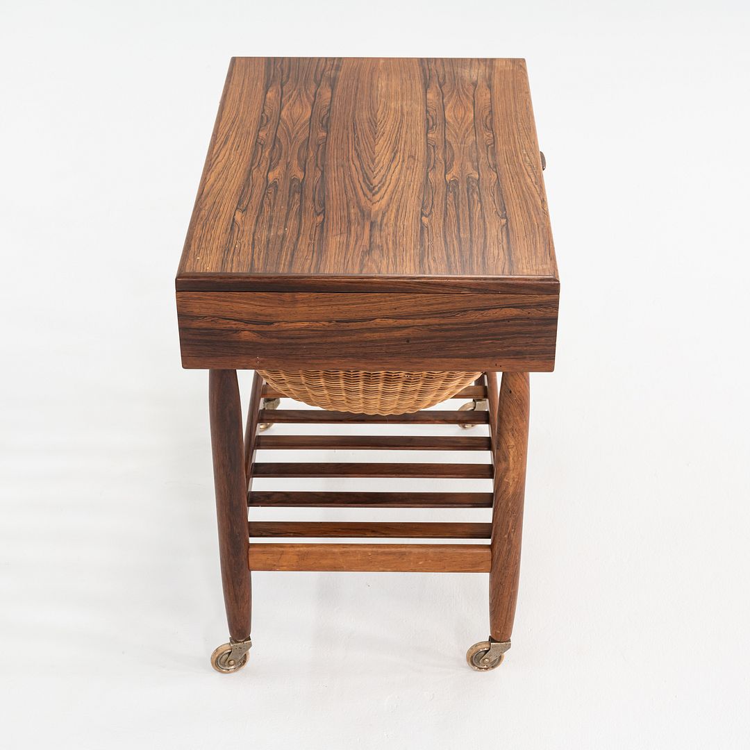 1960s Ejvind Johansson for FDB Mobler Rosewood & Beech Sewing Table Cart 16x24"
