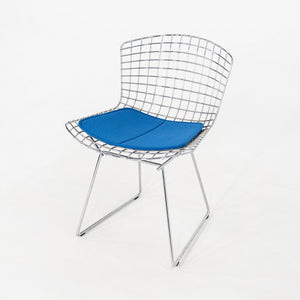 2000s Set of Five Harry Bertoia for Knoll Chrome Dining Chairs w/ Blue Cushions
