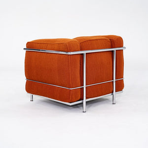 1970s Pair of Le Corbusier Jeanneret Perriand LC2 Petite Lounge Chairs in Orange Fabric for Cassina