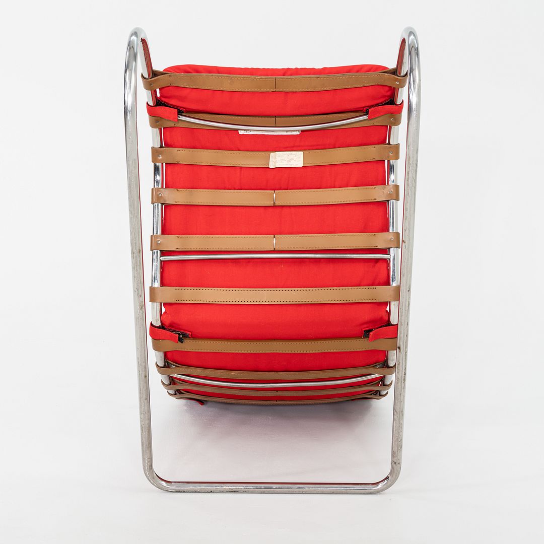 1983 Mies van der Rohe for Knoll MR Armless Chaise Lounge Chair in Red Fabric