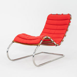 1983 Mies van der Rohe for Knoll MR Armless Chaise Lounge Chair in Red Fabric