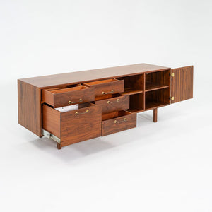1970s Jens Risom Designs Credenza / Cabinet in Walnut and Brass 72x20 inches