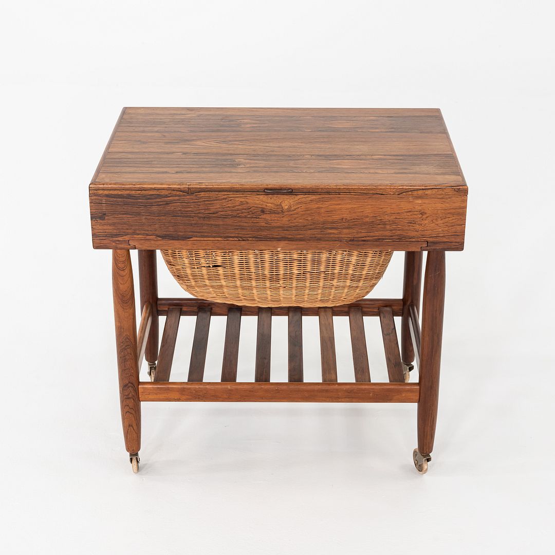 1960s Ejvind Johansson for FDB Mobler Rosewood & Beech Sewing Table Cart 16x24"