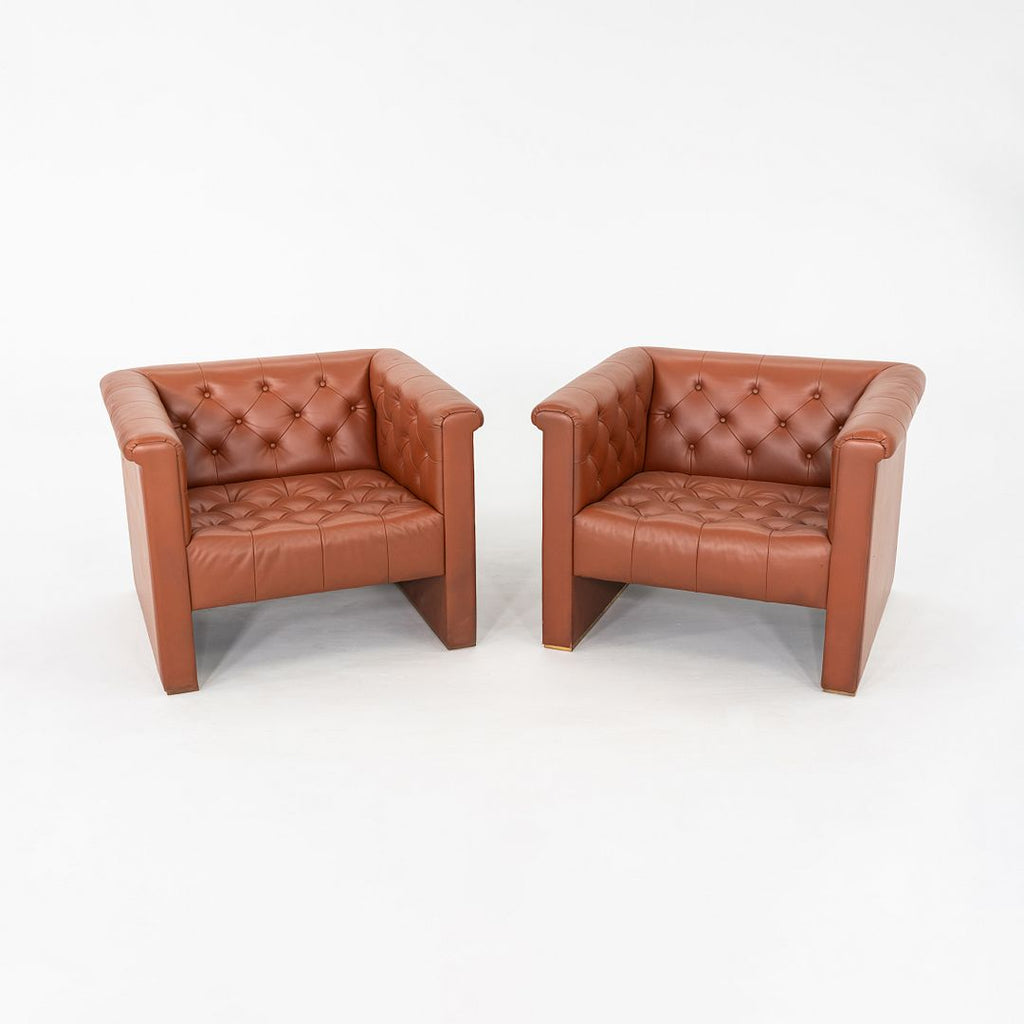 1974 Pair of Nicos Zographos CH.33 Club Lounge Chairs in Cognac Leather