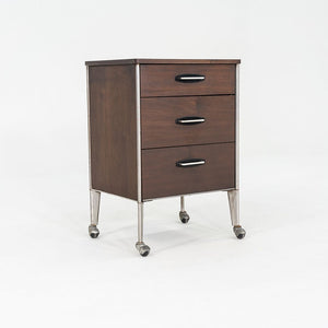 1950s Raymond Loewy for Hill Rom Rolling 3-Drawer Cabinet / Nightstand in Walnut
