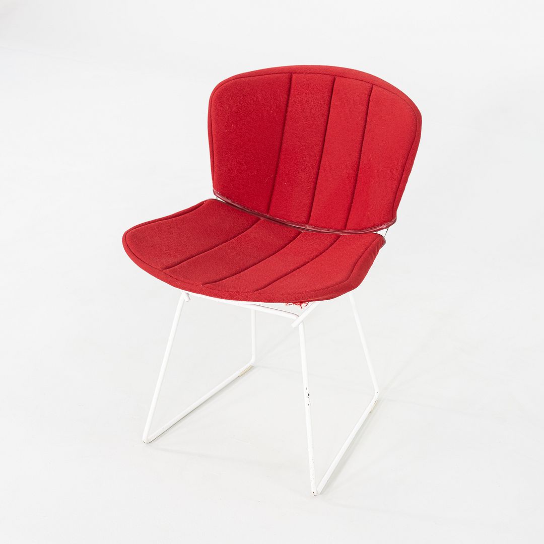 1980s Pair of Harry Bertoia for Knoll Dining / Side Chairs in White w/ Red Pads