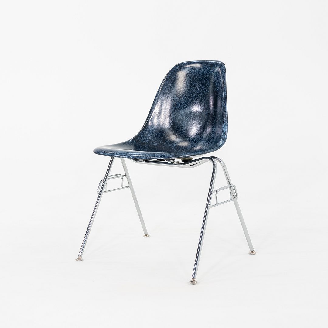 2010s Pair of Modernica Eames Fiberglass Dining Side Shell Chairs in Navy Blue