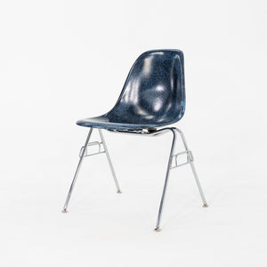 2010s Pair of Modernica Eames Fiberglass Dining Side Shell Chairs in Navy Blue