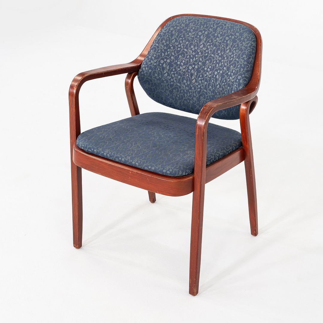 1980s Pair of Don Petitt for Knoll 1105 Bentwood Armchair in Oak w/ Blue Fabric